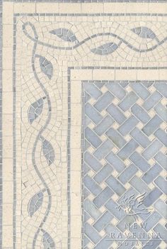 a blue and white tile design with an intricate pattern in the center, on top of a