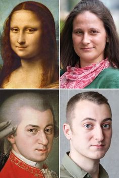 four portraits of people with different facial expressions