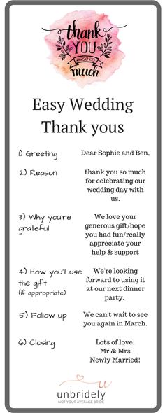 a wedding thank card with the words, easy wedding thank you's written on it