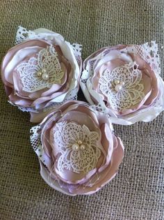 Set of 3 Fabric Flowers, Champagne, Satin and Lace, Bridal Accessories, Flower Appliques, Embellishments, **Ready to Ship**: Vintage, Fabric Flowers, Ribbon Flowers, Handmade Flowers Fabric, Cloth Flowers, Fabric Ribbon, Lace Flowers, Fabric Flowers Diy, Silk Flowers
