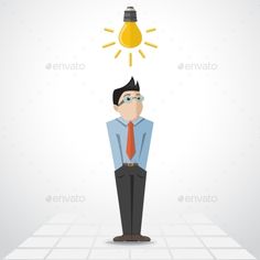 a man standing in front of a light bulb with his head turned to the side