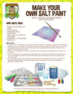 an advertisement for arts and crafts with the words make your own salt paint on it