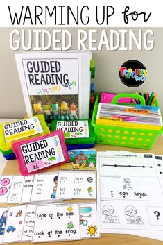 the guided reading kit for kids with text overlay that reads warning up for guided reading