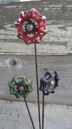 Hand Made Folk Art Valve Handle Flowers by TheOldTimeJunkShop, $26.00 Recycled Metal Art, Metal Flowers