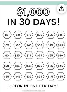 the $ 1, 000 in 30 days color in one per day printable activity