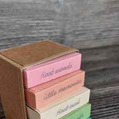 four books stacked on top of each other with the words first vows written on them