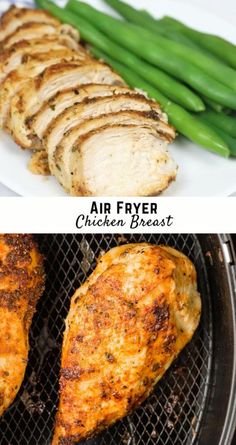 chicken breast on the grill with green beans and asparagus