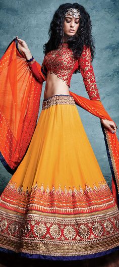 180867: Orange color family Bridal Lehenga, Wedding Lehngas . Suits, K Fashion, Designer Lehenga Choli, Lehenga Choli, Yellow Lehenga, Lehenga Choli Online, Indian Bridal Lehenga, Choli Designs