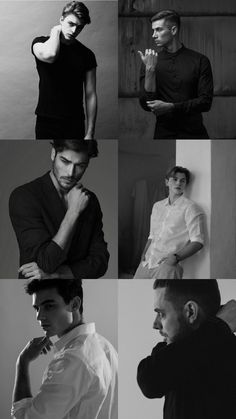 black and white photos of men in different poses