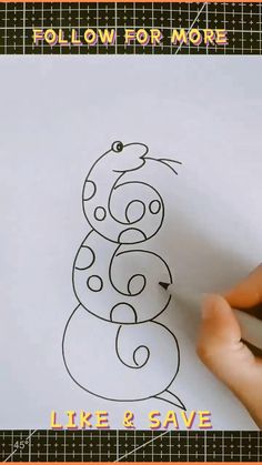 someone is drawing a cartoon snake on paper with marker and pen, which reads follow for more like & save
