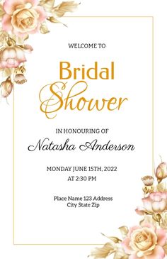a wedding shower card with flowers on it