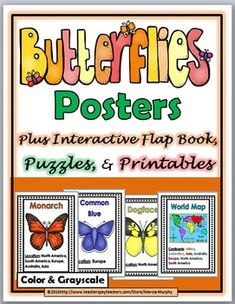 butterflies posters for children to use in their homeschool and classroom workbook pages