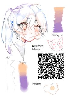 an anime character with white hair and blue eyes, has a qr code in front of her face