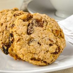 two oatmeal cookies sitting on top of a white plate