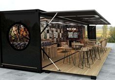 Container homes, coffee shops, stores, bars and warehouse projects, pictures and new designs by strakx Container Coffee Shop, Coffee Shop Design, Restaurant Design, Cafe Restaurant