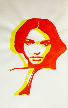 a drawing of a woman's face in red and yellow