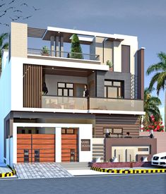 this is an artist's rendering of a two story house with balconyes and balconies
