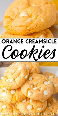 orange creamsice cookies stacked on top of each other with the title above it