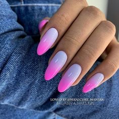 Ombre Nail Art Designs, Ombre Nail Designs, Uñas, Almond Acrylic Nails, Nail Designs Glitter, Pink Ombre Nails