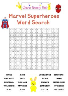 the superhero word search is shown in this printable worksheet for kids to learn how