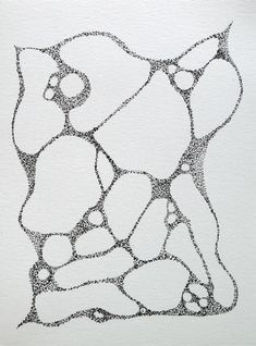 an abstract drawing on white paper with black lines and dots in the shape of circles