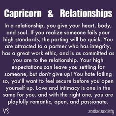 a poem written in black and white that says, capricon & relationships