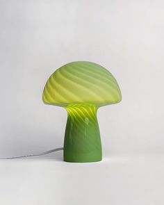 lit glass green stripe mushroom lamp Quad, Lights, Décor, Ideas, Home Décor, Canada, Green Lamp, Lamp Design, Green Decor