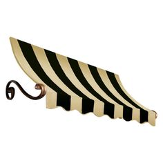 a black and white striped awning hanging from a hook