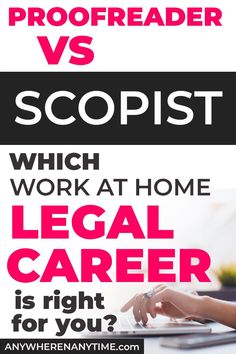 a woman typing on a laptop with the words scopist and which work at home legal career is right for you?