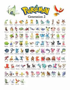 an image of pokemon characters in different colors and sizes, all with their names on them