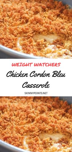 chicken cordon bleu casserole with text overlay