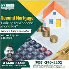 a poster for a home loan application with coins and calculator next to it