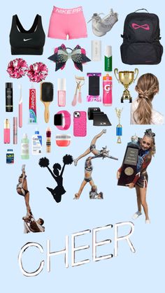 a collage of various items and the words cheer