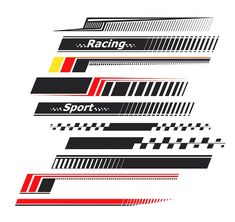 the racing stripes are designed in different colors and sizes, including red, yellow, black, and white