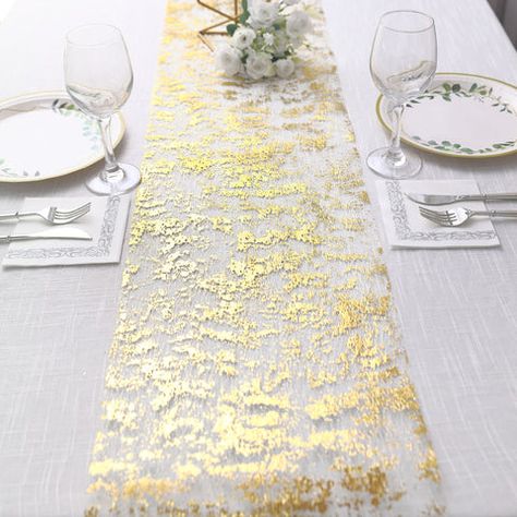 Stylish Table Runners - Modern Table Runner - TableclothsFactory.com Decoration, Gold Table Runners, Sequin Table Runner, White Table Cloth, Gold Table, Gold Table Setting, Table Runners, Sequin Table, Modern Table Runners