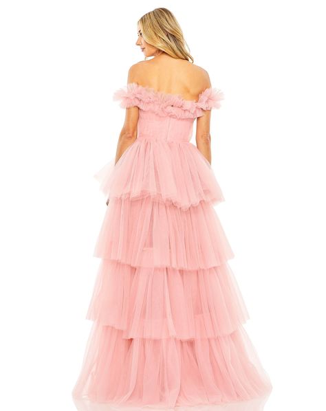 Off-the-Shoulder High-Low Tulle Gown Mac Duggal Tulle fabric (100% polyester) Fully lined Off the Shoulder Neckline High-Low Back zipper Approx. 62.5" from top of shoulder to bottom hem Available in Mint and Pink Style #20570 Mac Duggal, Prom Dresses, Ball Gowns, Gowns, Prom, Tulle, Tulle Gown, Fabulous Dresses, Tulle Dress