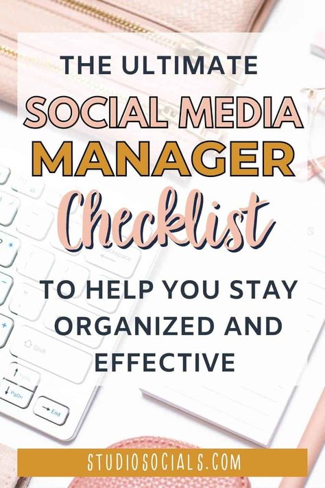 Social media manager checklist. What does every social media manager need? What does a social media manager do daily? The best tips for you to become organized and productive. What social media management tools should you use? What skills do you need as a social media manager? Social media manager tasks. Coaching, Social Media Manager Checklist, Social Media Management Tools, Social Media Scheduling Tools, Social Media Management Business, Social Media Marketing Manager, Social Media Jobs, Marketing Jobs Career, Social Media Marketing Services
