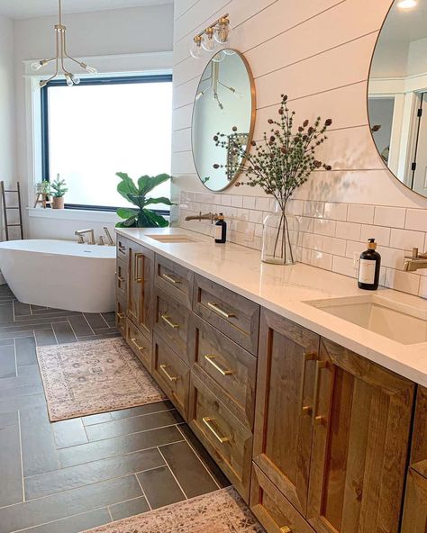 Neutral Bathroom with Wood Double Vanity - Soul & Lane Highlands, Bath, Ideas, Master Bathrooms, Instagram, Friends, Master Bath Vanity, Bathroom Remodel Master, Bathroom Renos
