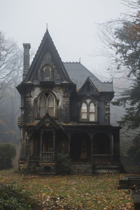 12 Gothic Farmhouse Designs That Exude Charm and Character! - My Decor Inspo Victorian Gothic Cottage, Brick Gothic Architecture, Gothic Articture, Gothic Architecture Buildings, Gothic Cottage Aesthetic, Modern Dark Academia House Exterior, Gothic Interiors Victorian, Gothic Brick House, Fantasy Gothic Architecture