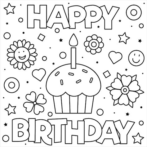 Printable Birthday Cards | Coloring Cupcake and Stars Kolor, Kinder, Knutselen, Noel, Resim, Happy Birthday Coloring Pages, Jul, Birthday Coloring Pages, Happy Birthday Fun
