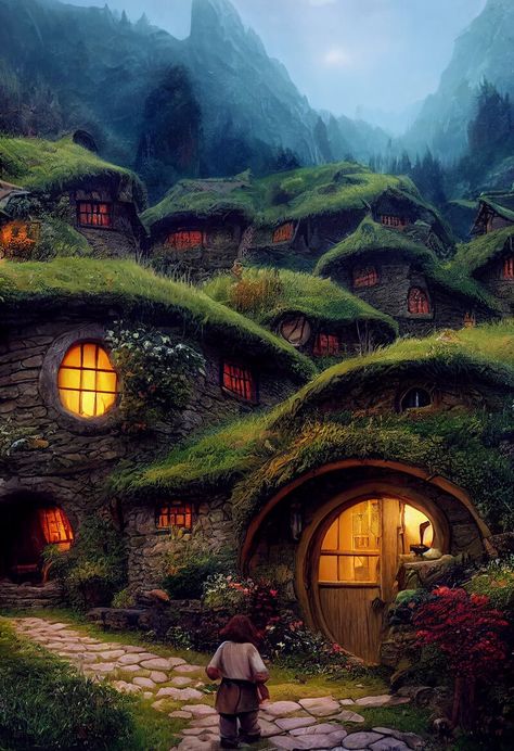 Fantasy House, Urban, Fantasy Homes, Fantasy World, Fantasy Village, Fantasy Places, Fantasy Landscape, Medieval Fantasy, Hobbit House