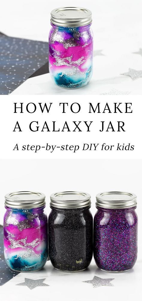 Crafts, Mason Jars, Diy, Pre K, Diy Galaxy Jar, Glitter Projects For Kids, Galaxy Crafts, Diy Galaxy, Diy Jar Crafts