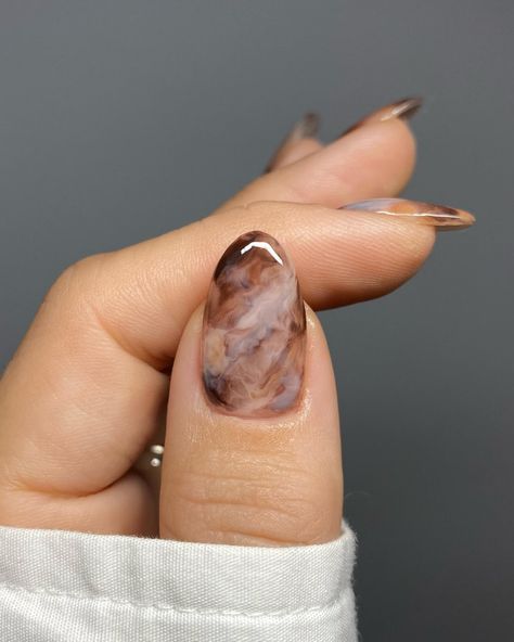 Coffee marble ☕️ @theprogeluk Ultrabase, Chestnut, Coco, Mina @thenaillab_uk Prep & Oval Brush Inspired by @m.o.n.a.j #handpainted… | Instagram Marble Nails, Marbled Nails, Almond Acrylic Nails, Marble Nail Art, Marble Nail Designs, Jelly Nails, Brown Nail Art, Almond Nails Designs, Brown Nails Design