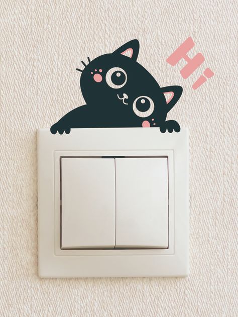 1pc Cartoon Cat Switch Wall Sticker | SHEIN USA Design, Wall Decals, Switch Board Painting, Switch Board Art, Switch Board Art Ideas, Switchboard Art, Diy Wall Painting, Cat Wall, Wall Art Diy Paint