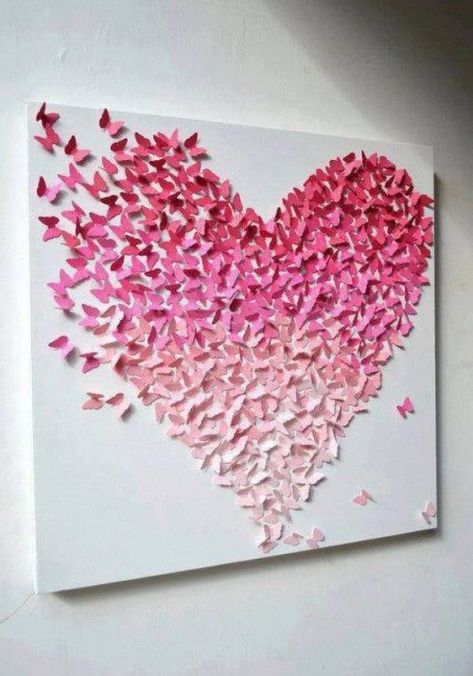 Valentijn knutselen; originele DIY ideeën om binnen no-time iets te maken Valentine's Day, Diy, Arts And Crafts, Inspiration, Diy Wall, Butterfly Wall Art, Butterfly Wall Decor, Butterfly Wall, Valentines