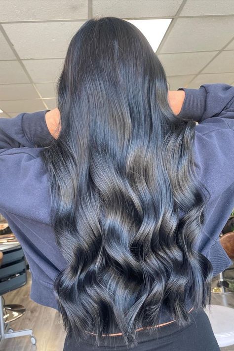 24 Blue Black Hair Inspirations That Spell Elegance and Edge Inspiration, Ideas, Hair Color For Black Hair, Black Roots, Light Hair, Black To Silver Ombre, Blue Highlights, Glossy Hair, Black Hair Inspiration