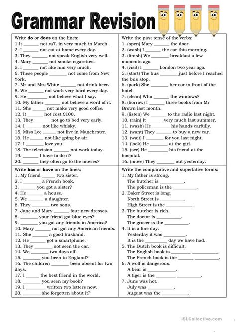Grammar Revision - English ESL Worksheets for distance learning and physical classrooms English, English Grammar Test, English Grammar Exercises, Grammar Exercises, Grammar Practice, English Grammar Worksheets, Grammar Lessons, Grammar Worksheets, English Vocabulary Words