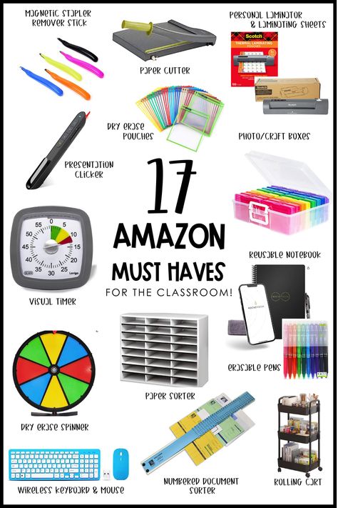 Transform your classroom into an organized, engaging, and efficient space with these 17 must-have items! From Scotch Thermal Laminators to Wireless Presentation Clickers, discover the essential tools that every teacher needs. Get ready to take your teaching game to the next level and create a classroom environment that students will love. #classroomfavorites #teachingessentials #classroomorganization #educationaltools #teacherlife" Ea, Teacher Must Haves, Teacher School Supplies, Teacher Desk Organization, Teacher Organization, Teacher Supplies, Teacher Organisation, Teacher Tools, Teacher Toolkit