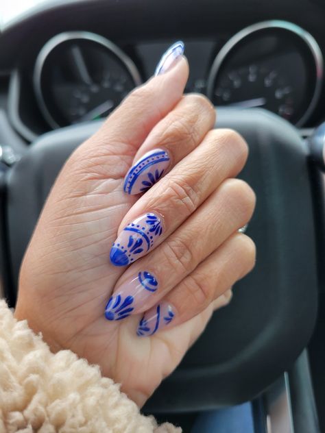 Nails Nail Art Blue Nails Henna Design Blue China Blue and White Almond Nails Nail Ideas, Nail Designs, Cute Acrylic Nails, Best Acrylic Nails, Nail Art Blue, Nailart, Nail Inspo, Nails Inspiration, Minimalist Nails