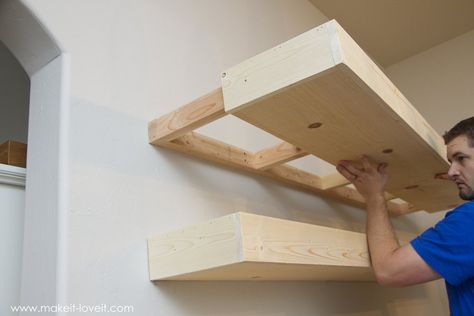 How to Build SIMPLE FLOATING SHELVES (...for any room in the house!) | via Make It and Love It Wardrobes, Home Improvement, Ikea, Diy Furniture, Garages, Floating Shelves Diy, Storage Shelves, Shelving Ideas, Woodworking Storage